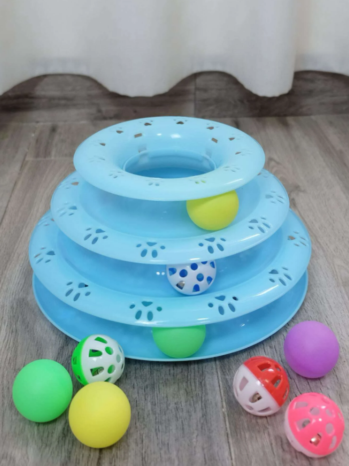 Jouet pour chat tour bleu avec 3 balles Neuf - photo numéro 3