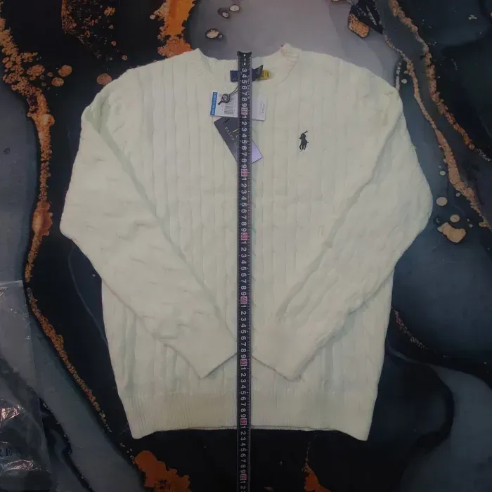 Pull torsadé à col rond Ralph Lauren - Taille M - Blanc logo brodé noir - Neuf - photo numéro 3
