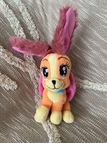 Peluche doudou 30cm Disney la belle et le clochard chien orange roux noeud rose très bon état
