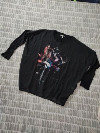 Blouse manches 3/4 noir imprimé rose multicolore Zara taille 38