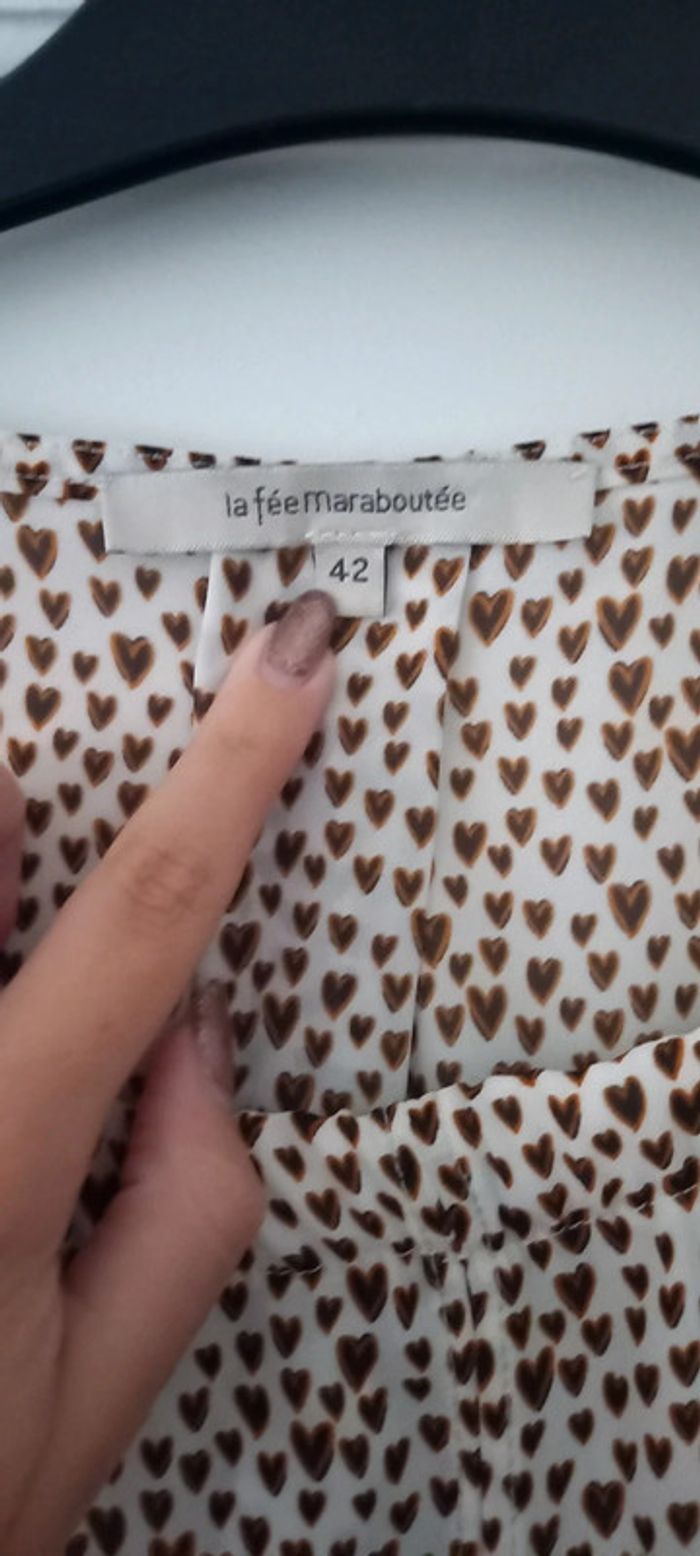Blouse manches longues motif cœurs marron et blanc La fée maraboutée 42 - photo numéro 5