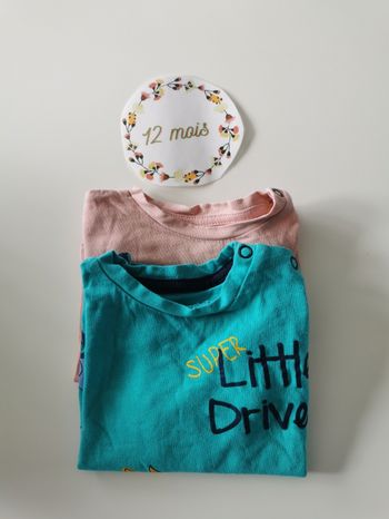 Lot de 2 t-shirt manches longues bébé garçon 12mois in extenso