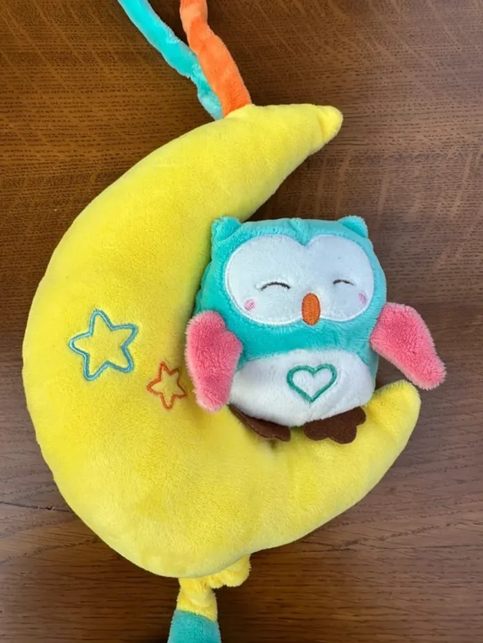 Peluche hiboux berceuse bébé jaune et bleu - photo numéro 3