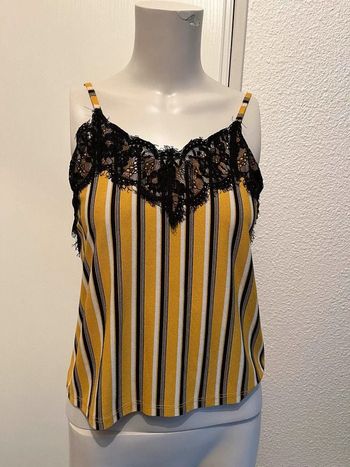 Débardeur rayé jaune noir blanc dentelle Jennyfer S 36