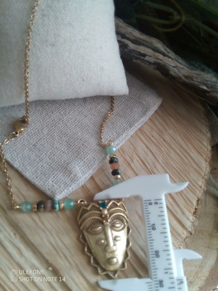Collier masque Afrique et pierres naturelles semi précieuses - photo numéro 3