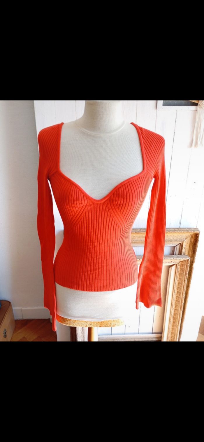Top femme couleur rouge corail H&M taille S - photo numéro 4