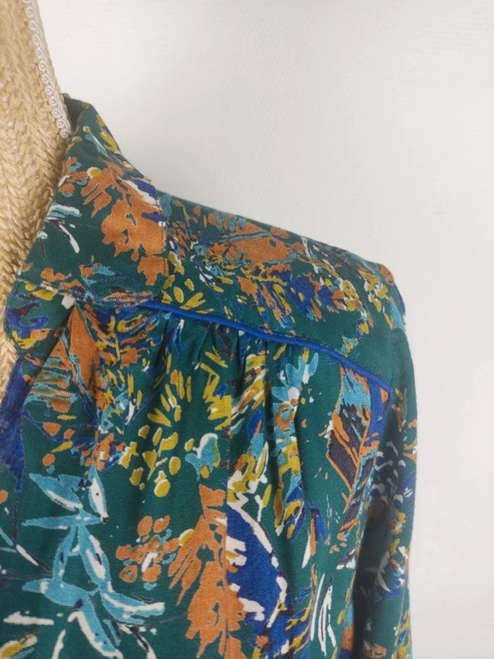 Blouse manches longues boutonnée motifs multicolores sur fond vert émeraude taille 38 Blancheporte - photo numéro 5