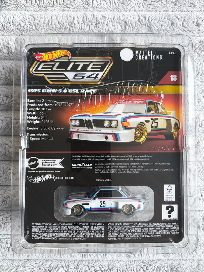 Hot Wheels Elite 64 BMW 3.0 CSL Race de 1975 - photo numéro 2