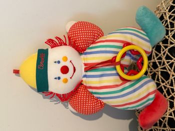 Corolle - Vintage Taille : environ 22 cm Clown en tissu rayé multicolore (blanc, rouge, vert, jaune,