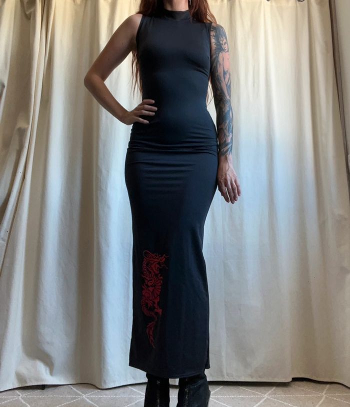 Sublime robe longue moulante 🐉 vintage Goth 90s - Taille S - photo numéro 7