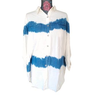 Chemise blanche et bleu fluide L