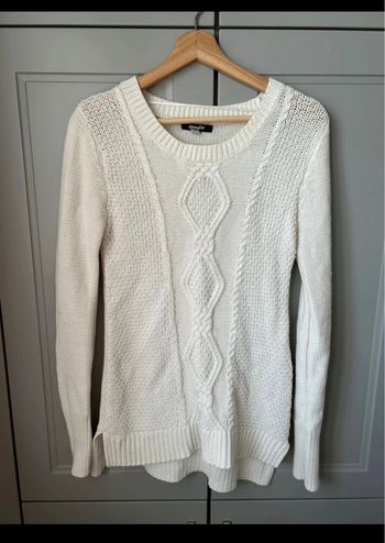 Pull blanc crème maille torsade