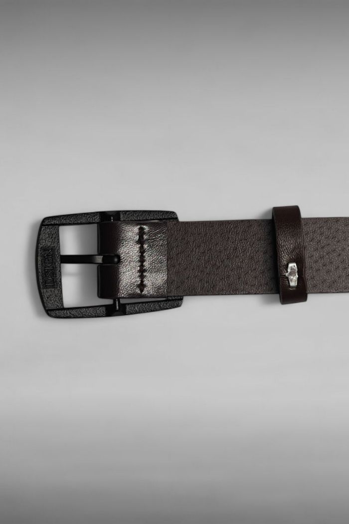 Ceinture cuir PU marron foncé / Boucle acier noire / 117CM - photo numéro 3