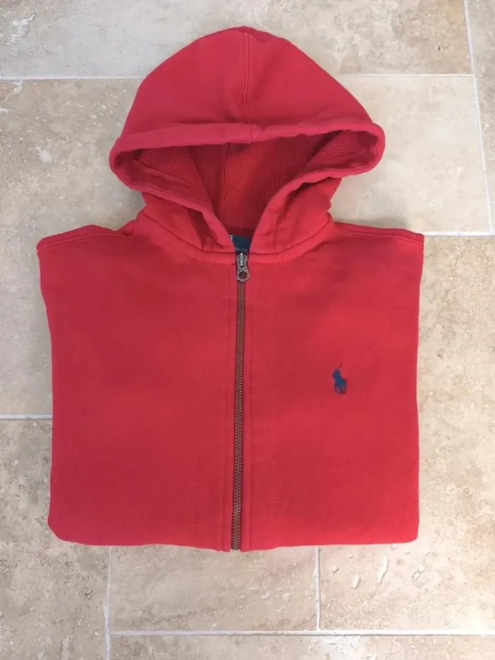 Sweat capuche zippé Ralph Lauren homme M rouge logo marine excellent état