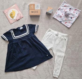Ensemble robe marine MC + legging blanc - 18M - Petit Bateau (BE avec défaut)