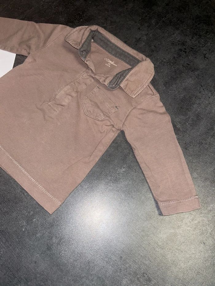 Tee shirt à manches longues bébé avec col marron - photo numéro 3