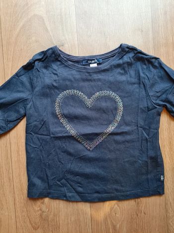 T shirt bleu marine manche longue motif cœur strass 3ans Okaïdi