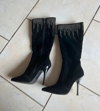 Bottes femme noires strasss haut talons sexy taille 36