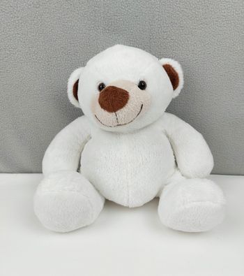 Peluche doudou ours blanc marron AUBERT 24 cm assis