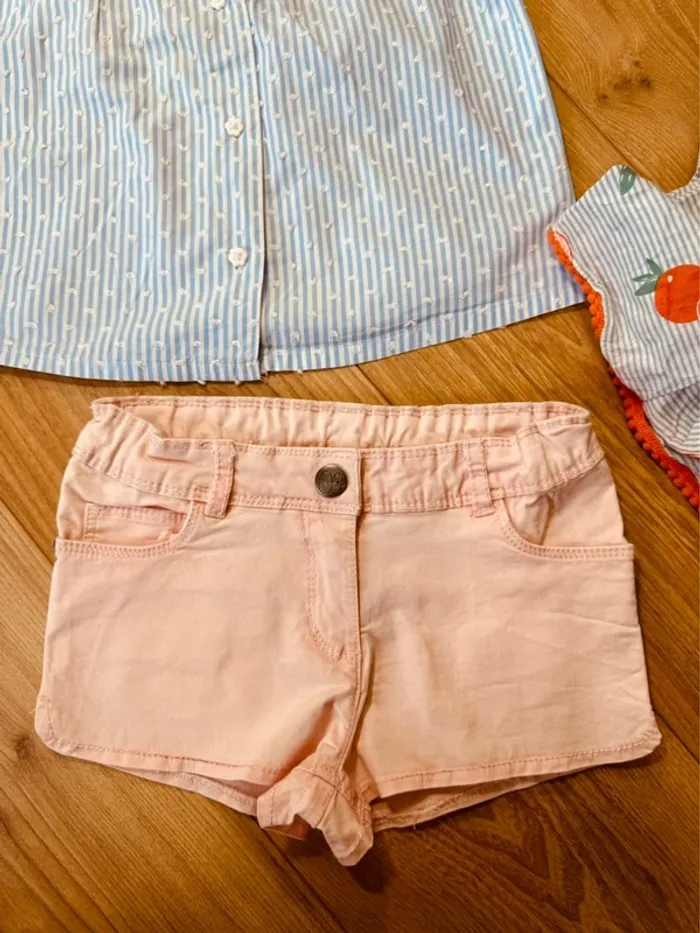 Taille 5 ans tenue 3 pièces été fille multimarque bleu ciel abricot * rayures et oranges * 🌸 - photo numéro 4