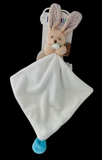 ❤️ Doudou Lapin Mouchoir POUPI Nature BABY NAT Babynat Beige Bleu Blanc