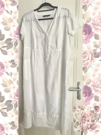 Robe blanche longue lin coton Marina Rinaldi