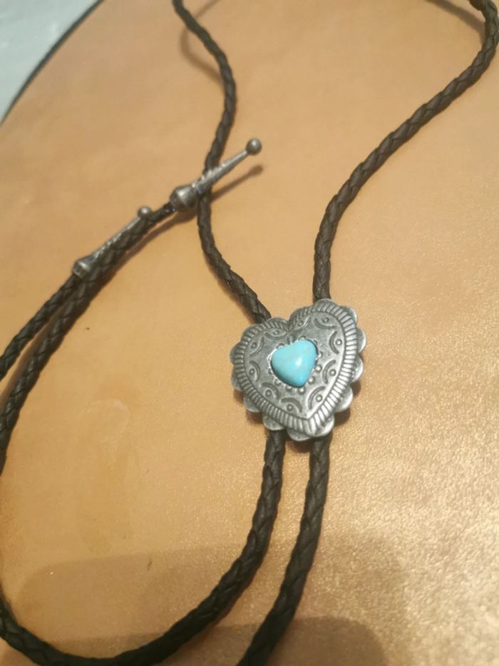 Cravate bolo de cowboy country cœur turquoise - photo numéro 2
