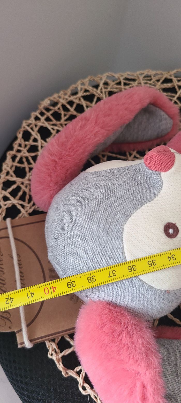 Doudou Lapin Natural rose gris blanc gilet BUKOWSKI - photo numéro 2