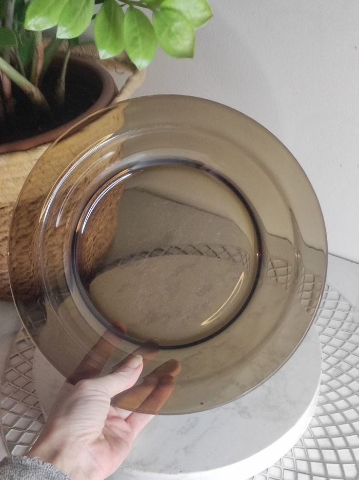 Grande assiette creuse verre fumé vereco - photo numéro 3