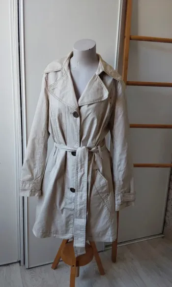 Trench veste Imperméable chic beige T 40 Coton ciré lin