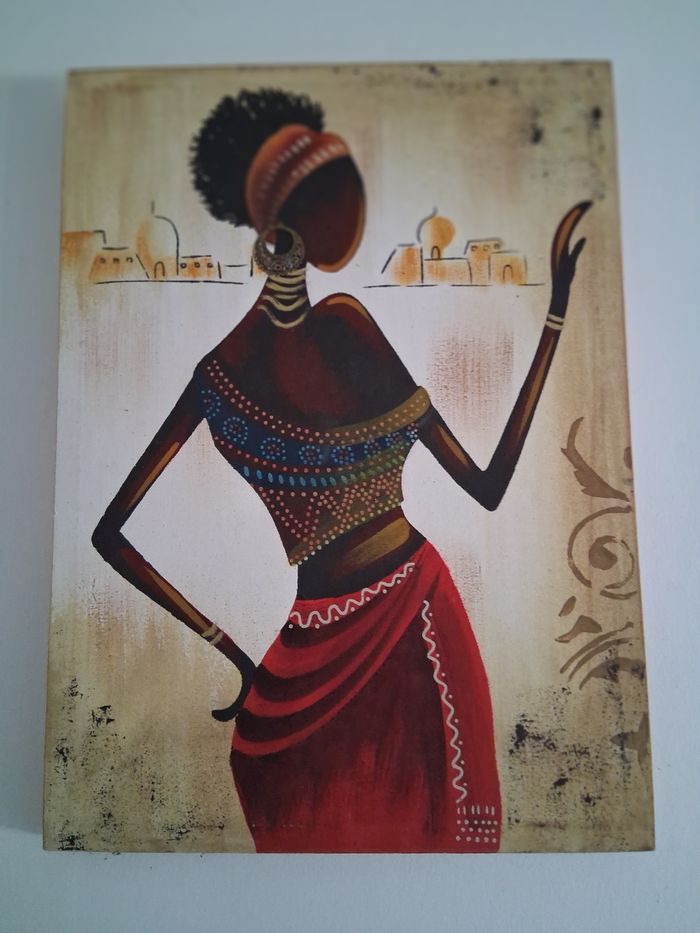 Tableau toile peint ,  55 x 40 cm, élégance africaine en couleurs vibrantes