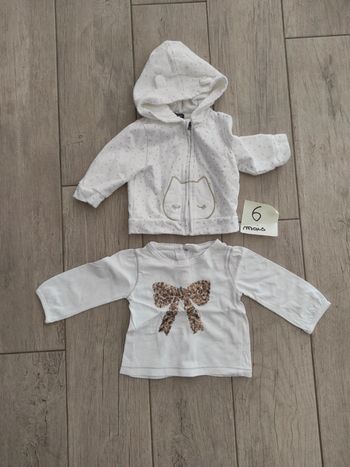 Gilet à capuche et t-shirt ML blanc et sequin doré 6 mois