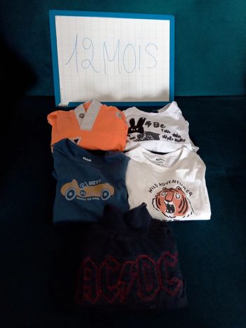 Lot 5 t-shirt manches longues 12mois bebe