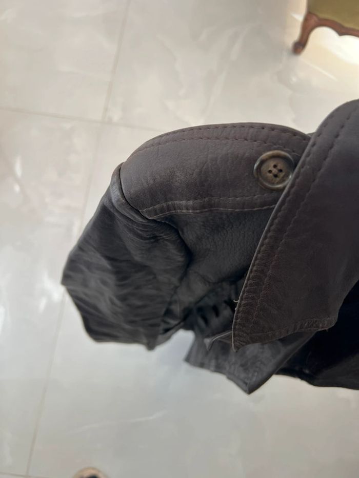 Long manteau trench vintage véritable cuir taille 38 - photo numéro 8