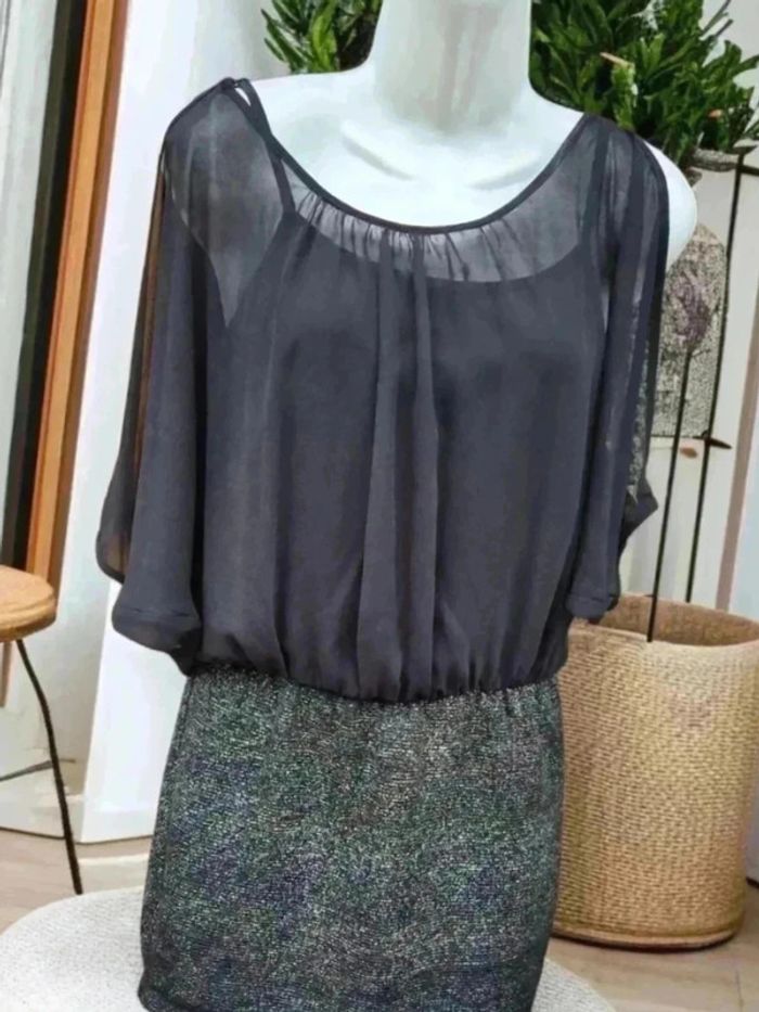 Robe courte 🌹 M 🌹noir et argent