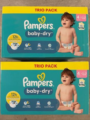 70€ avec le code REPRISE30les 270 couches Pampers Baby Dry T4 (9 à 14 kg)