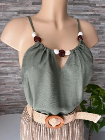 Débardeur à perles kaki