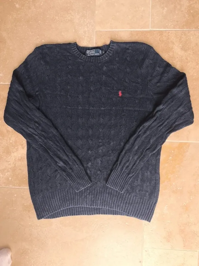 Pull torsadé Ralph Lauren homme M col rond en soie excellent état - photo numéro 2