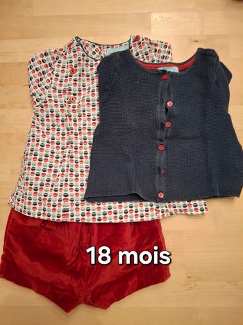 Ensemble 18 mois short velours et chemise et gilet