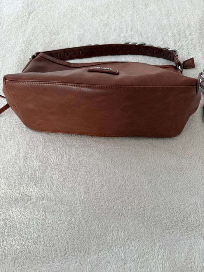 Petit sac à main bandoulière classe élégant en similicuir marron avec lanières - photo numéro 3