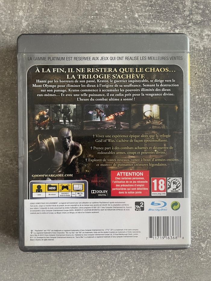 Jeu pour Sony PS3, god of war 3, édition platinum en français. - photo numéro 3