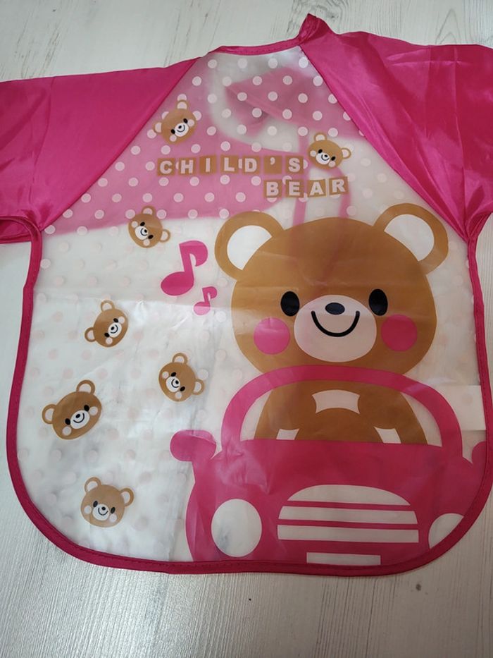 Blouse peinture / bavoir à manches ours rose - photo numéro 2