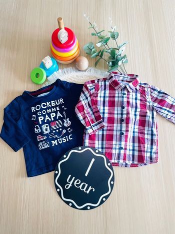 Ensemble 2 pièces, chemise et t-shirt 12 mois garçon