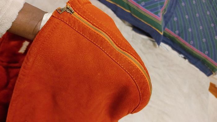 Beau manteau vintage orange foncé peau de mouton retourné shearling montone sheepskin - photo numéro 10
