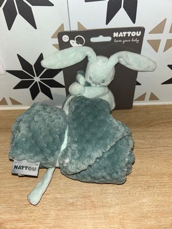 Doudou lapinou nattou couverture lapin vert neuf 