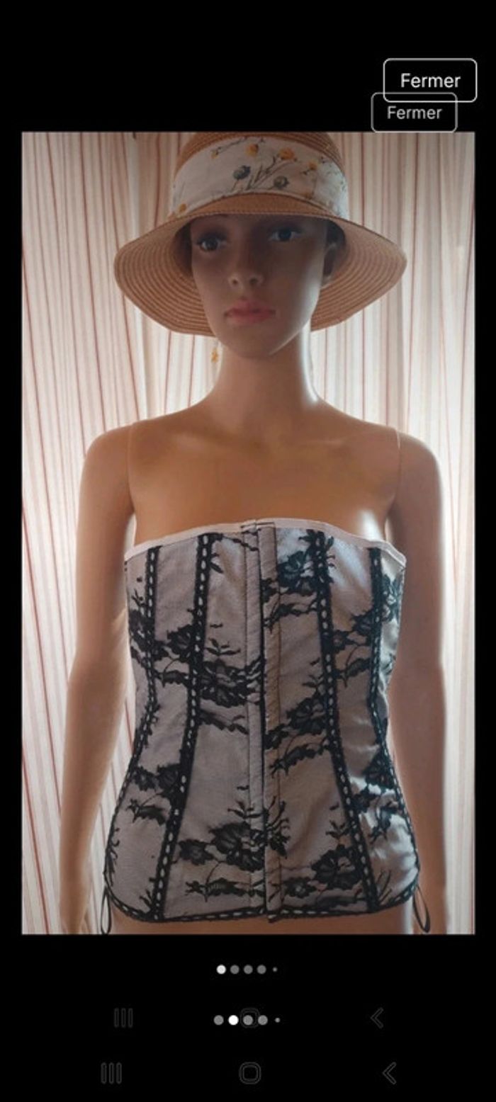 Corset Alcatraz Gothic blanc/noir taille M - photo numéro 2