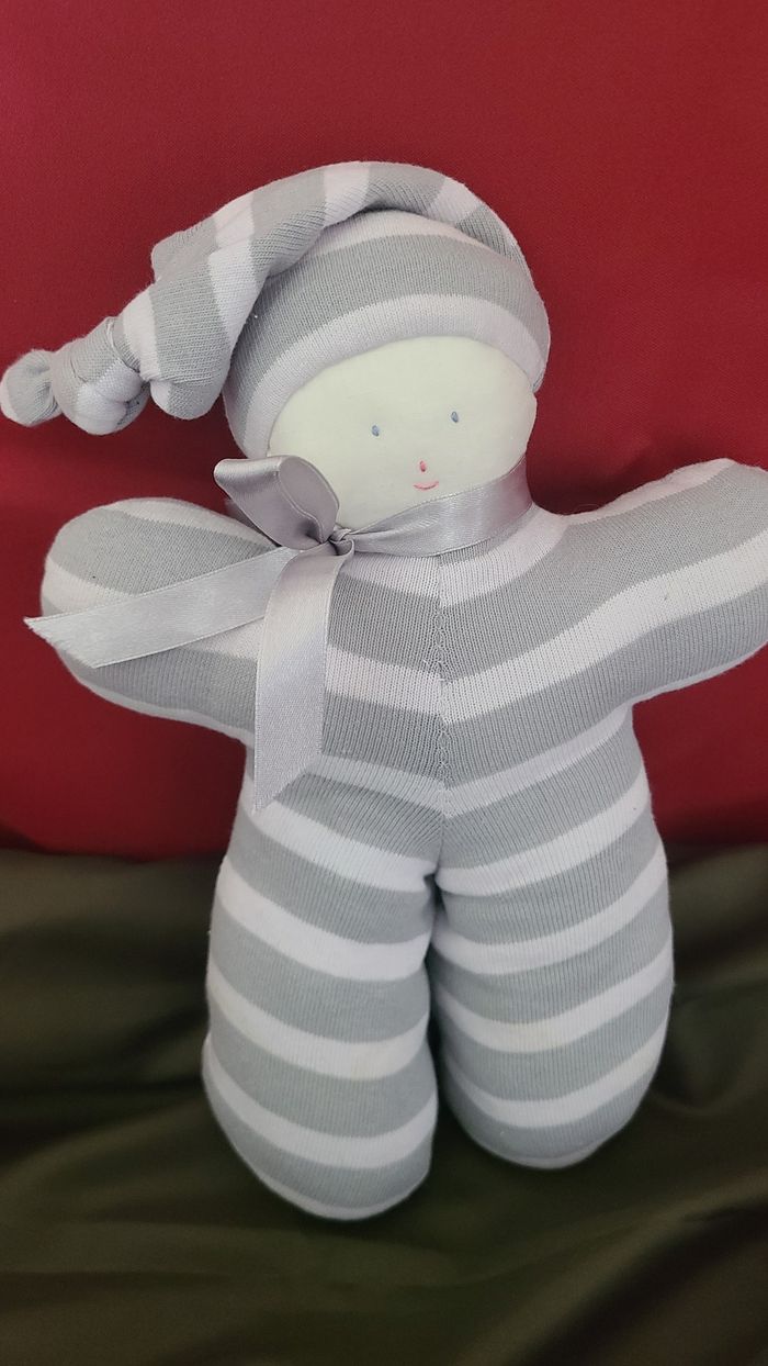 doudou lutin poupée chiffon ligné gris - photo numéro 5