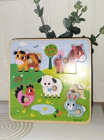🟤Janod Puzzle tactile 5 pièces NEUF