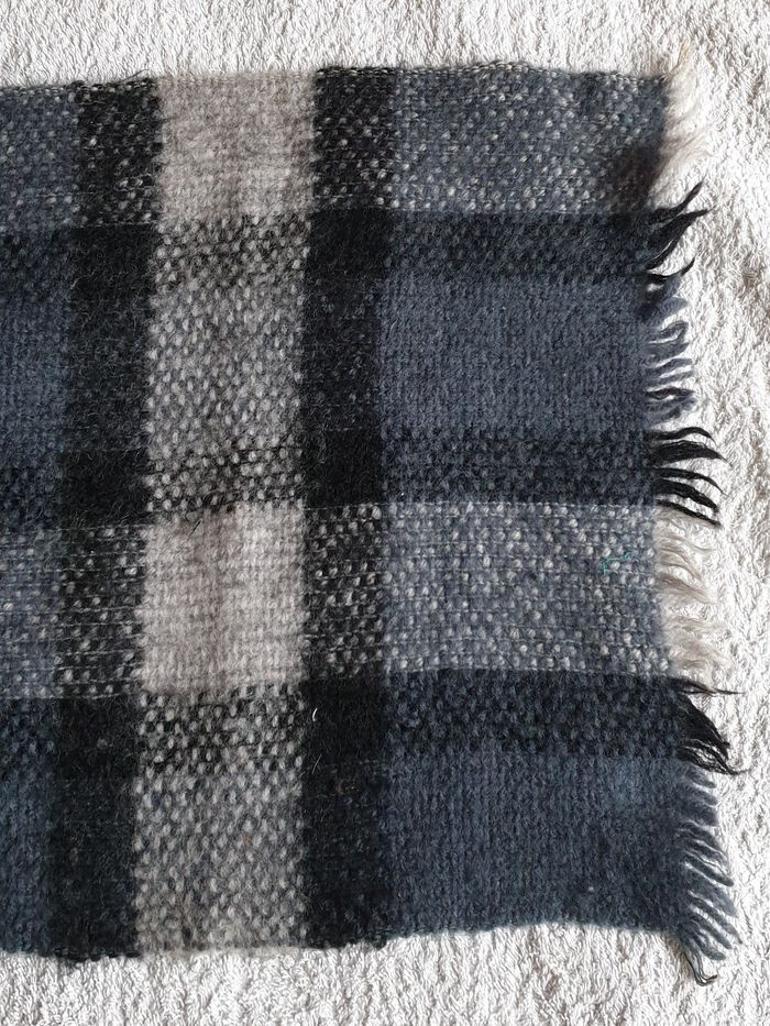 Écharpe homme  gris bleu quadrillée – Lainage - photo numéro 2