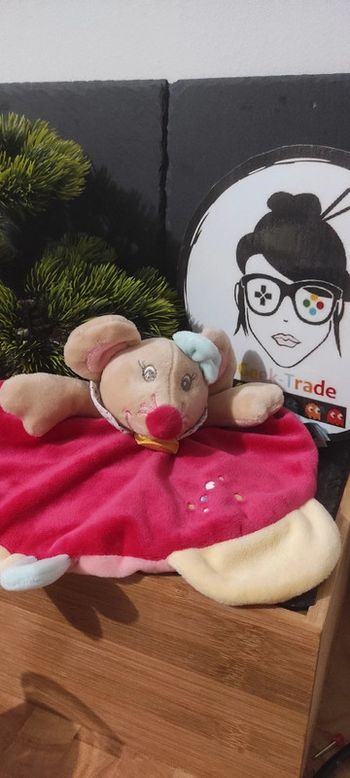 doudou souris bn261 rosie souris marron rose noeud rond bleu Jaune Nez